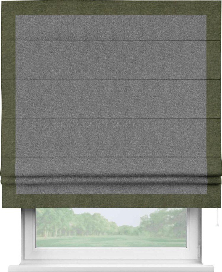 Римская штора «Кортин» с кантом Чесс, для проема, ткань софт однотонный серый