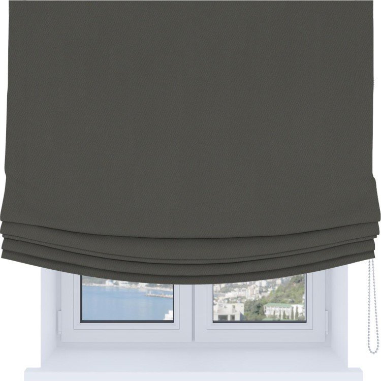 Римская штора «Кортин», блэкаут однотонный тёмно-серый, Soft с мягкими складками