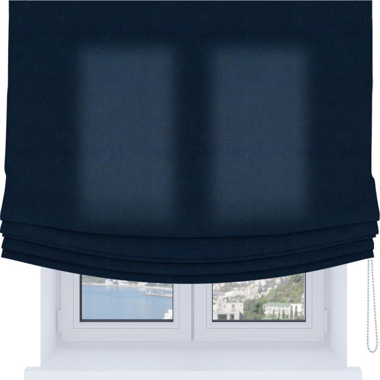Римская штора Soft с мягкими складками, ткань вельвет тёмно-синий