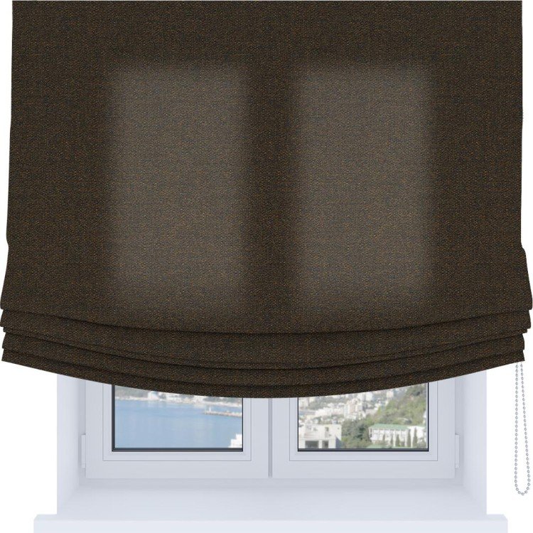 Римская штора Soft с мягкими складками, ткань лён тёмно-коричневый
