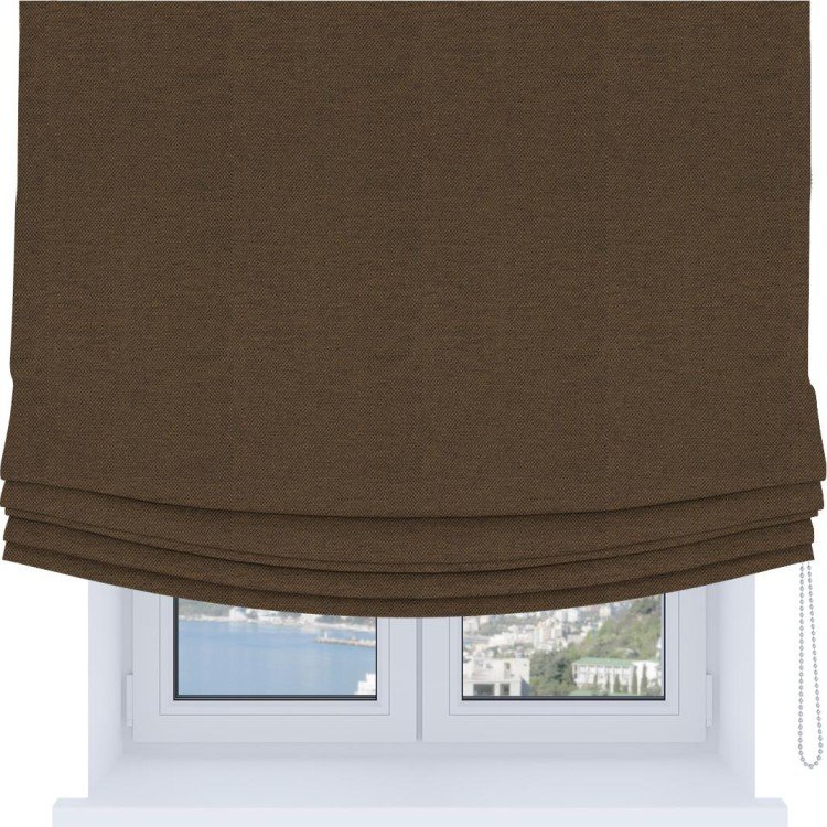 Римская штора Soft с мягкими складками, ткань лён димаут тёмно-коричневый
