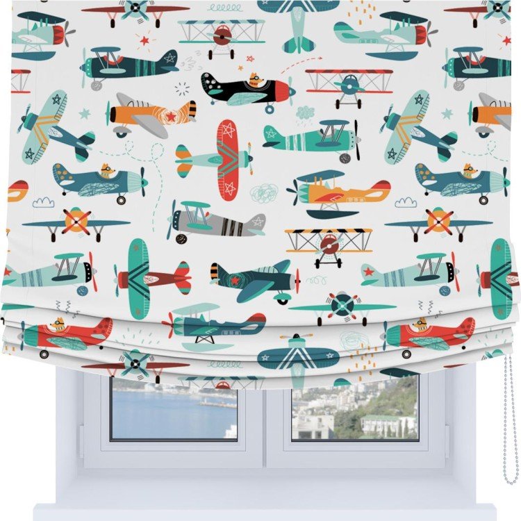 Римская штора Soft с мягкими складками, «Самолёты и пилоты»