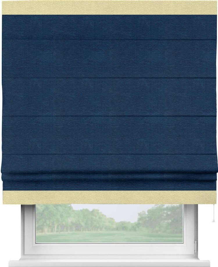 Римская штора «Кортин» с кантом Горизонт, для проема, ткань софт однотонный синий