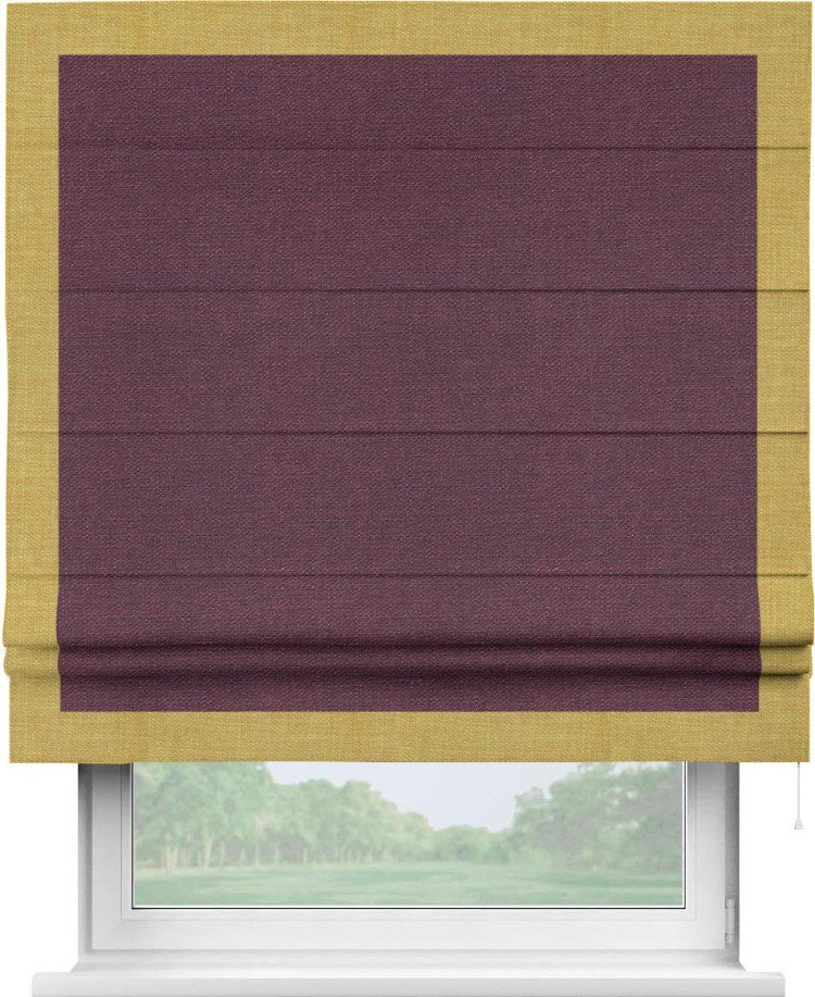 Римская штора «Кортин» с кантом Чесс, для проема, ткань лён фиолетовый