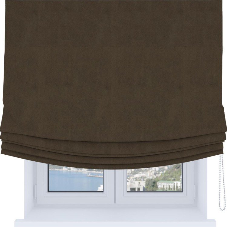 Римская штора Soft с мягкими складками, ткань бархат тёмно-коричневый
