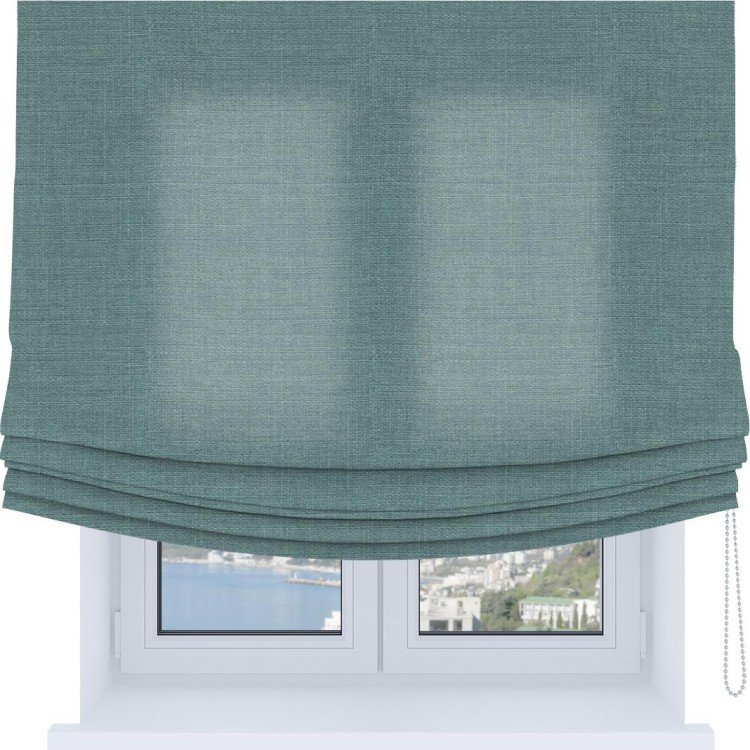 Римская штора Soft с мягкими складками, ткань лён голубой