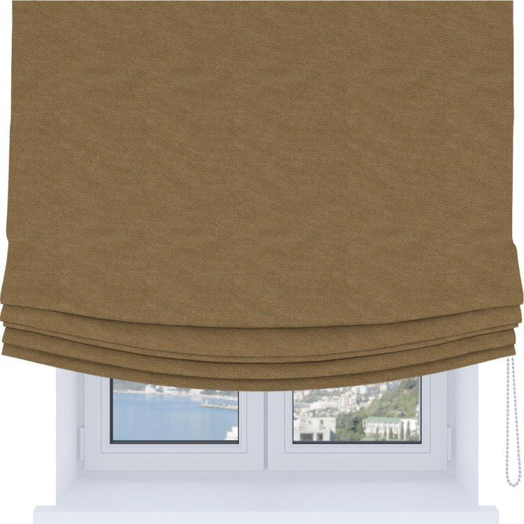 Римская штора Soft с мягкими складками, ткань лён димаут коричневый