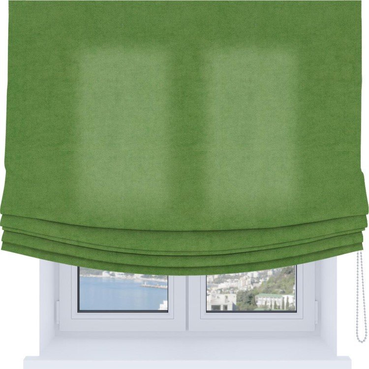 Римская штора Soft с мягкими складками, ткань вельвет салатовый