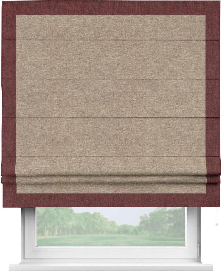 Римская штора «Кортин» с кантом Чесс, для проема, ткань лён кашемир коричневый