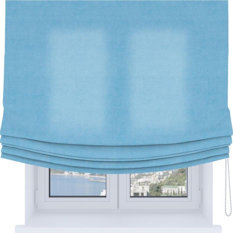 Римская штора Soft с мягкими складками, ткань вельвет голубой