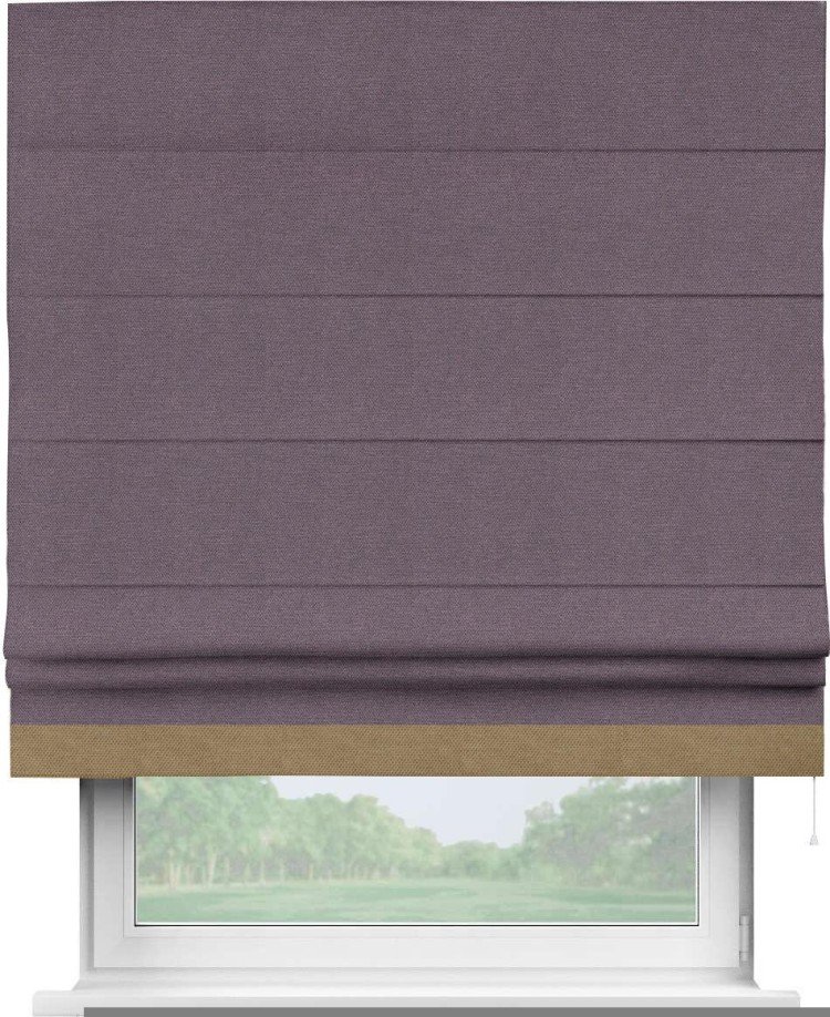 Римская штора «Кортин» с кантом Джестер, для проема, ткань лён димаут, светло-фиолетовый
