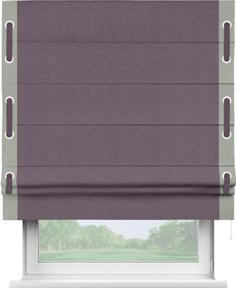 Римская штора «Кортин» с кантом Стрим Дуо (люверсы с пояском), для проема, ткань лён димаут, светло-фиолетовый