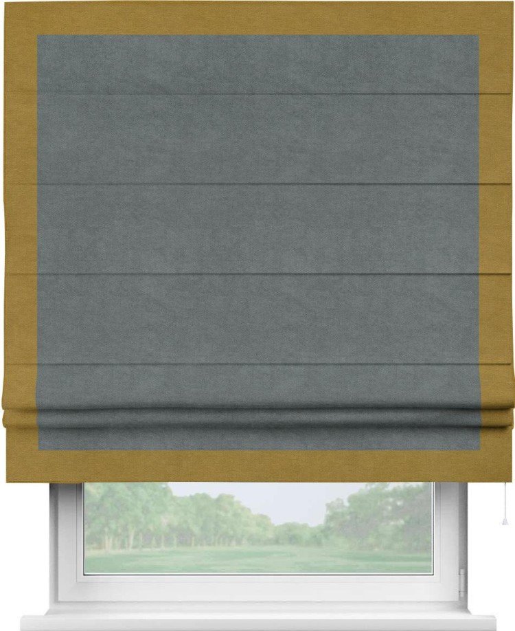 Римская штора «Кортин» с кантом Чесс, для проема, ткань вельвет серый
