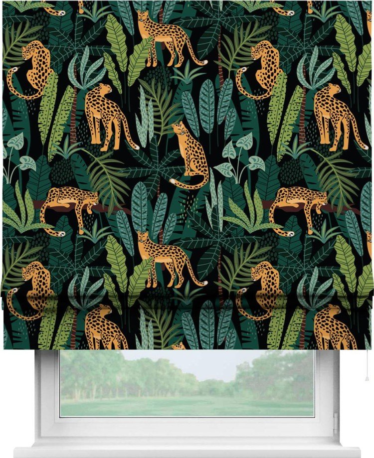 Римская штора «Кортин» для проема «Леопарды в джунглях»