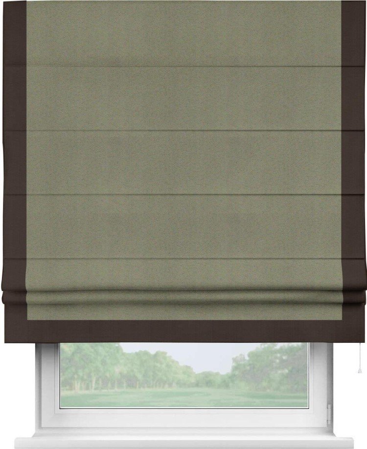 Римская штора «Кортин» с кантом Виктория, для проема, ткань блэкаут однотонный серо-коричневый