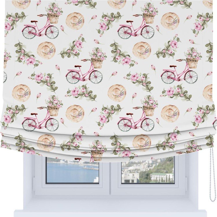 Римская штора Soft с мягкими складками, «Розовый велосипед»