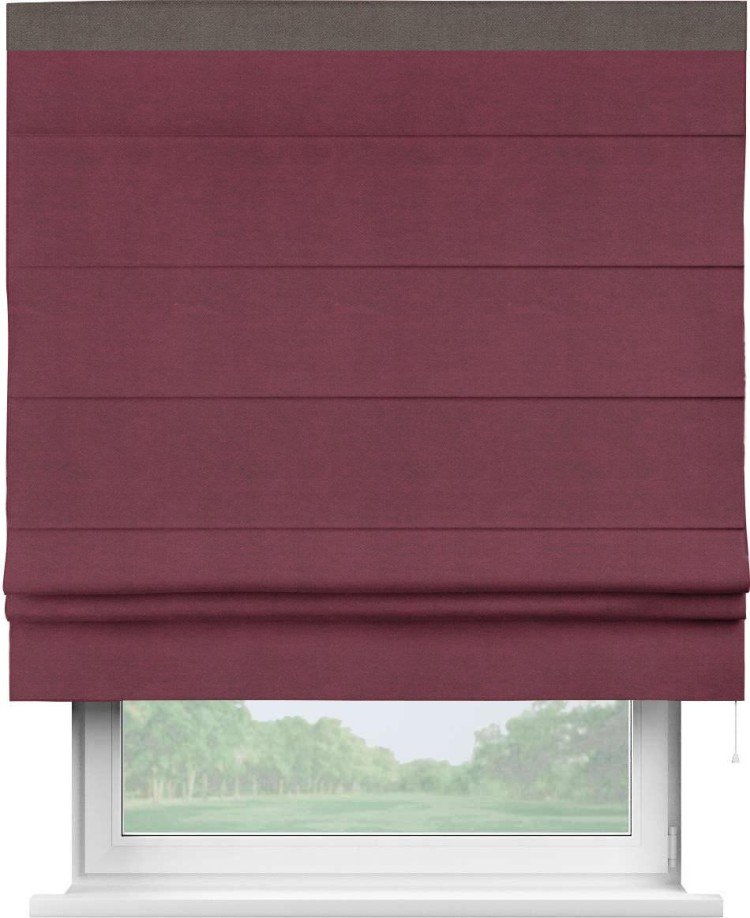 Римская штора «Кортин» с кантом Кинг, для проема, ткань вельвет бордовый