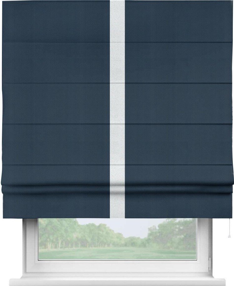 Римская штора «Кортин» с кантом Хайвэй, для проема, ткань блэкаут однотонный синий