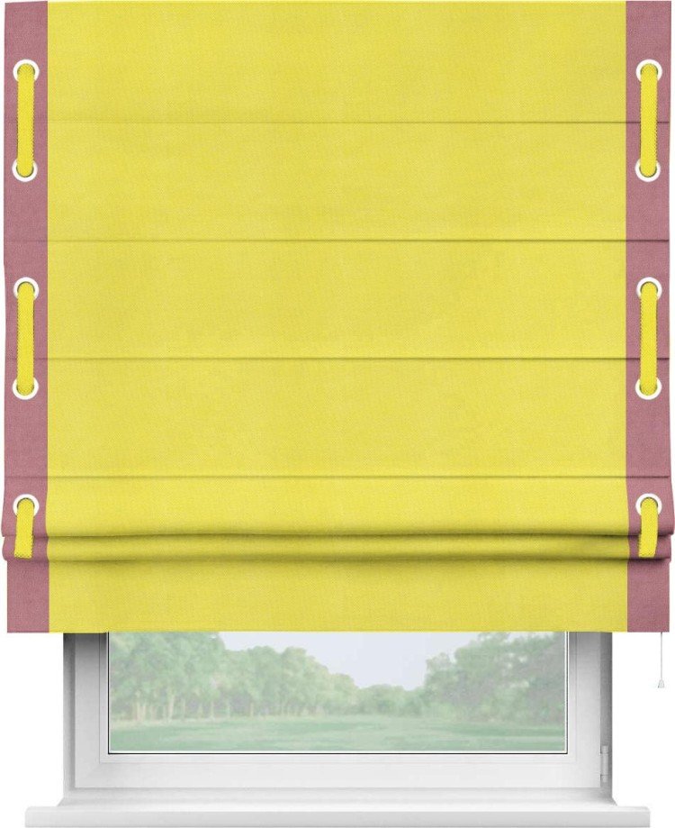Римская штора «Кортин» с кантом Стрим Дуо (люверсы с пояском), для проема, ткань вельвет светло-желтый