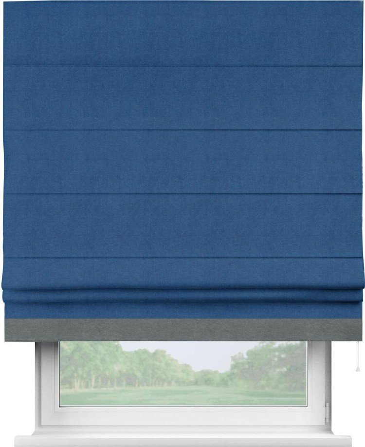 Римская штора «Кортин» с кантом Джестер, для проема, ткань вельвет синий