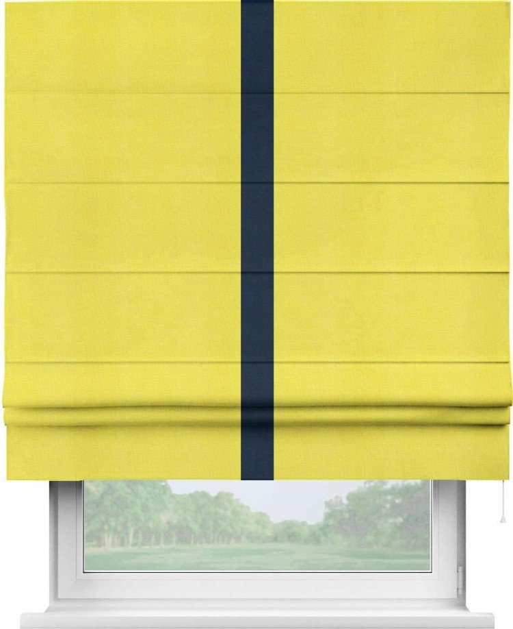 Римская штора «Кортин» с кантом Хайвэй, для проема, ткань вельвет светло-желтый