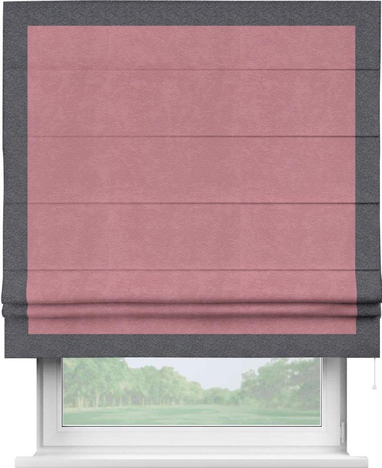 Римская штора «Кортин» с кантом Чесс, для проема, ткань софт однотонный розовый