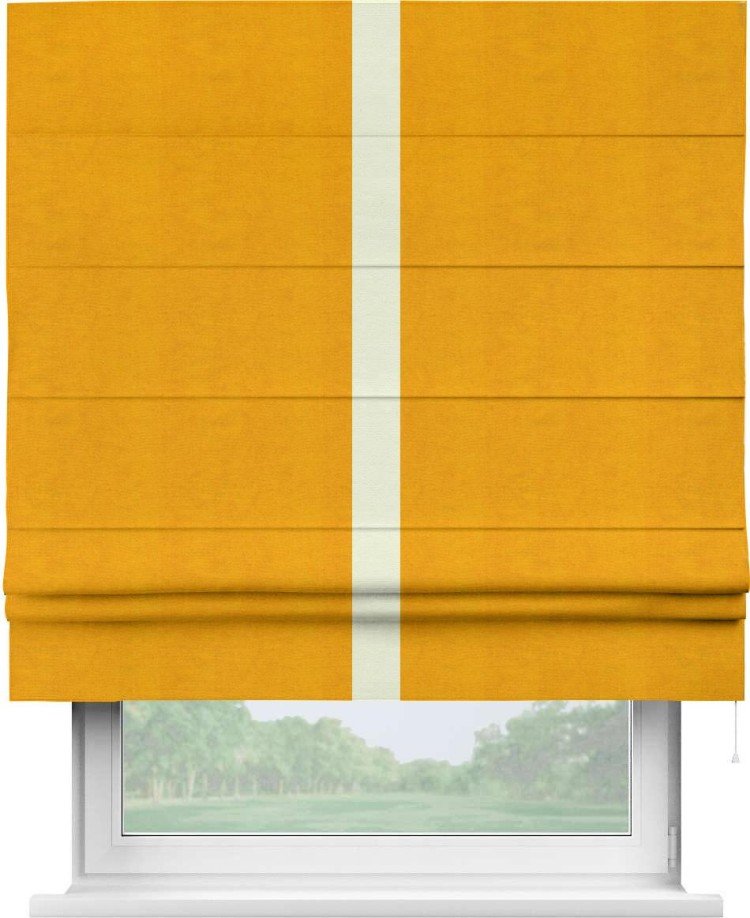 Римская штора «Кортин» с кантом Хайвэй, для проема, ткань вельвет желтый