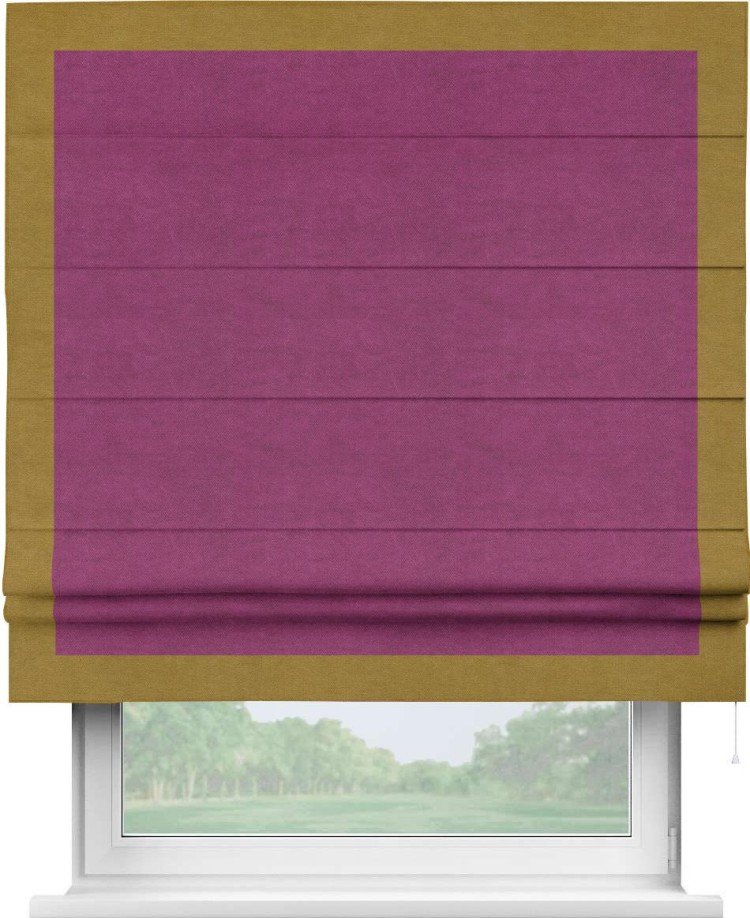 Римская штора «Кортин» с кантом Чесс, для проема, ткань вельвет фиолетовый
