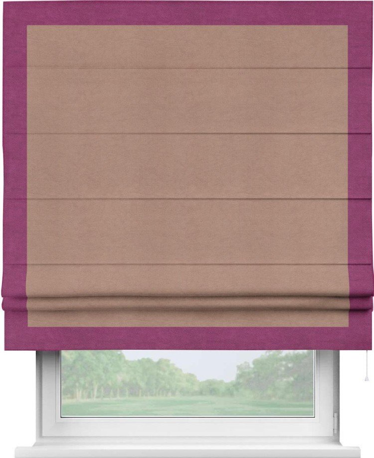 Римская штора «Кортин» с кантом Чесс, для проема, ткань вельвет брусничный джем