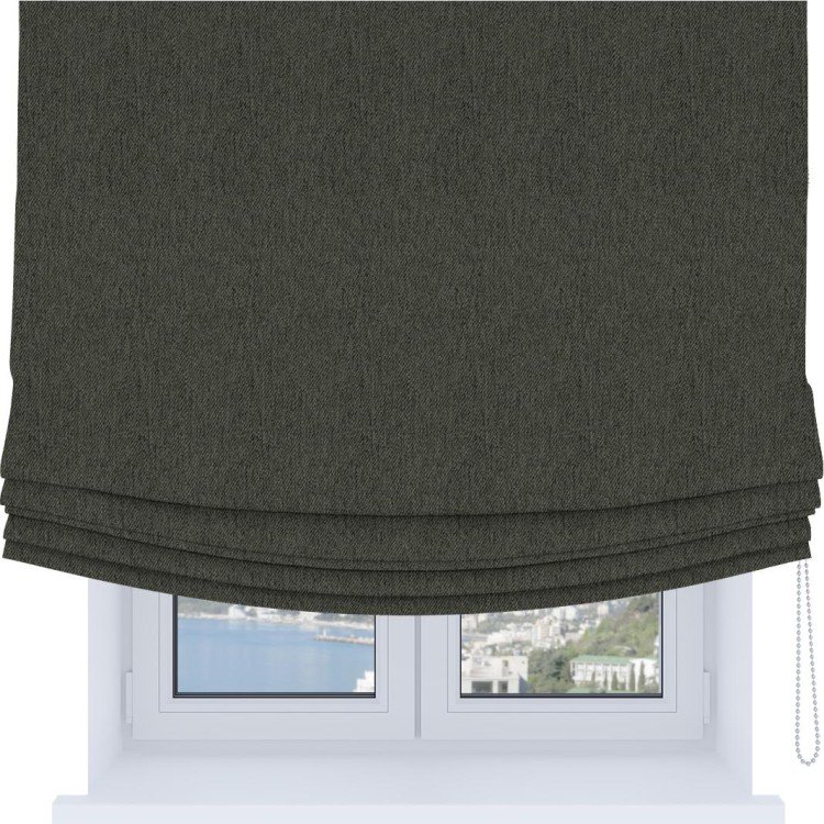 Римская штора Soft с мягкими складками, ткань твид блэкаут тёмно-серый