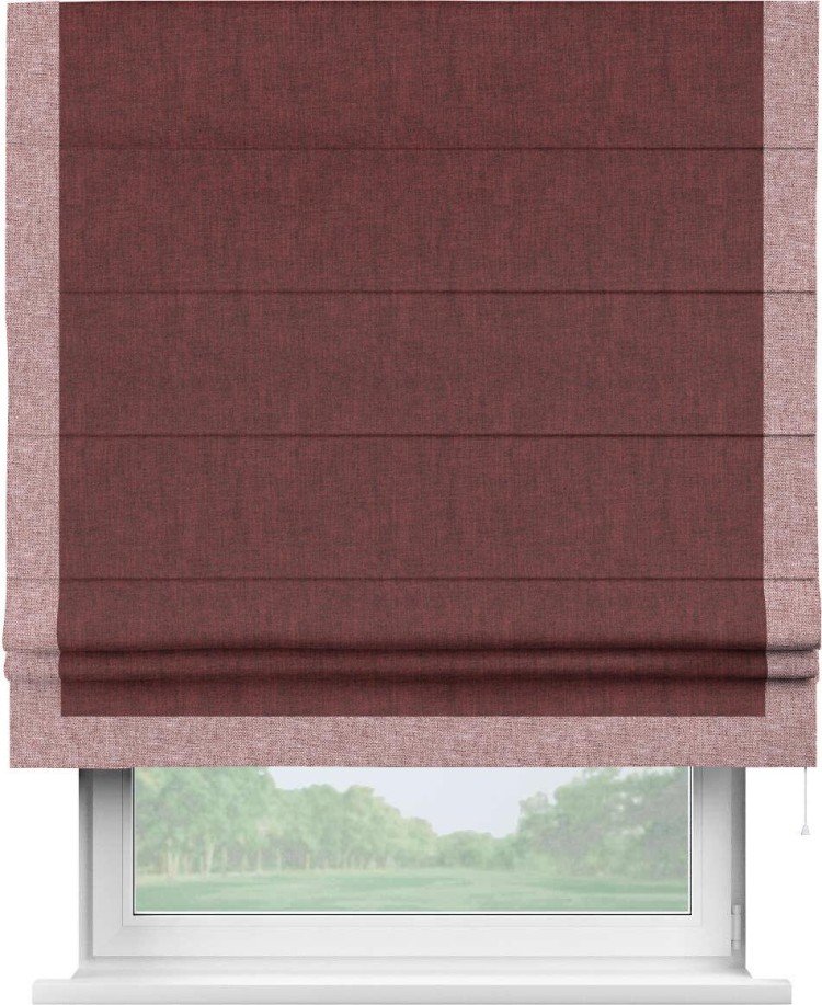Римская штора «Кортин» с кантом Виктория, для проема, ткань лён кашемир бордовый