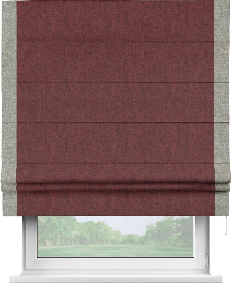 Римская штора «Кортин» с кантом Стрим Дуо, для проема, ткань лён кашемир бордовый