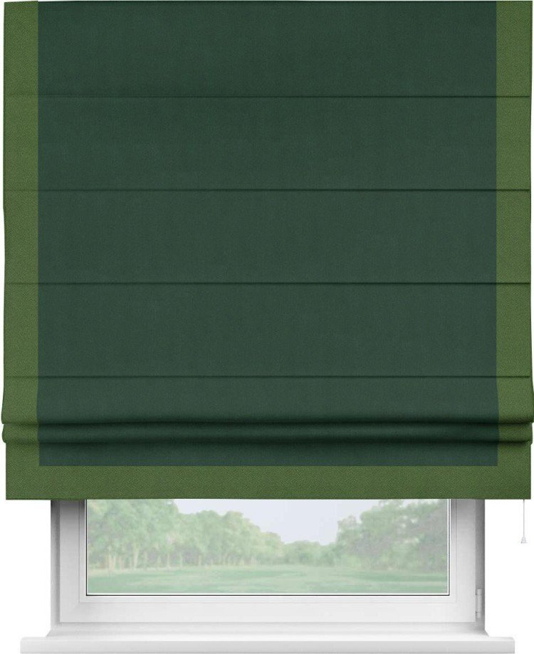 Римская штора «Кортин» для проема, блэкаут однотонный зелёный с кантом Виктория