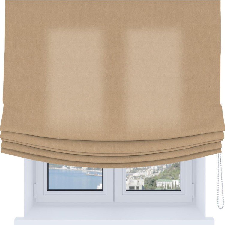 Римская штора Soft с мягкими складками, ткань вельвет песочный