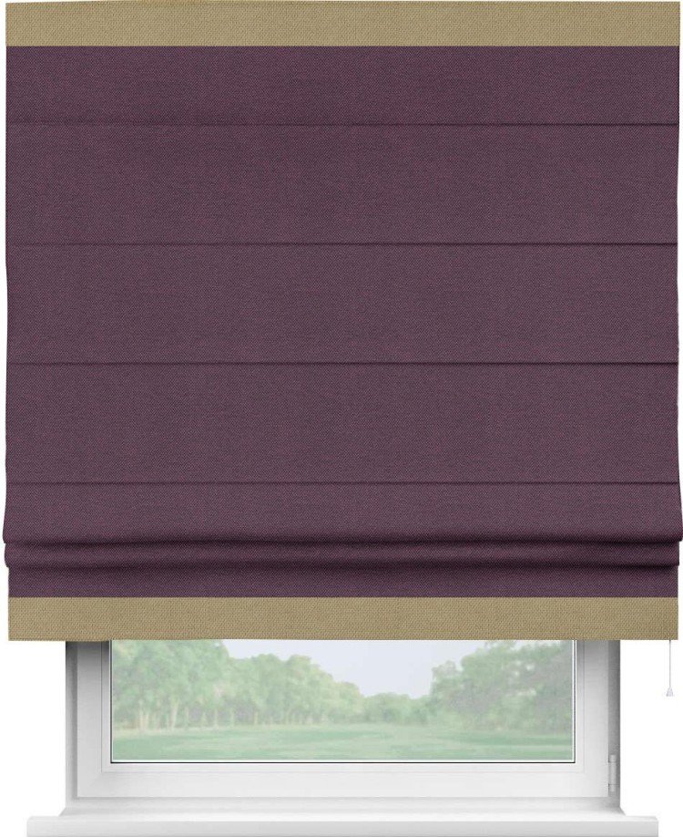 Римская штора «Кортин» с кантом Горизонт, для проема, ткань лён димаут, фиолетовый
