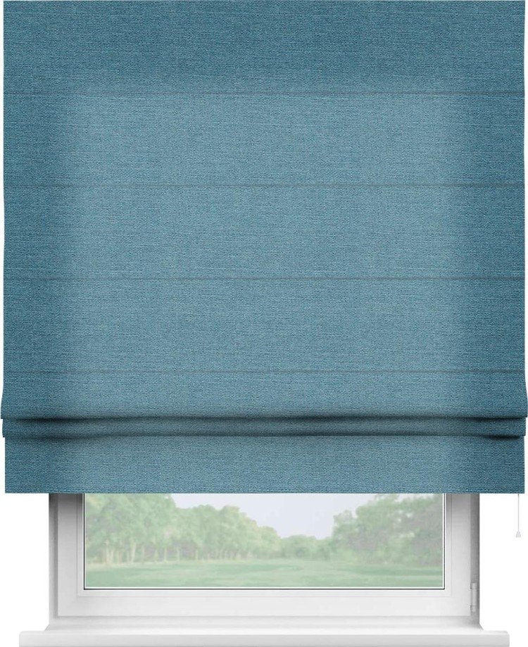 Римская штора «Кортин» для проема, ткань лён голубой