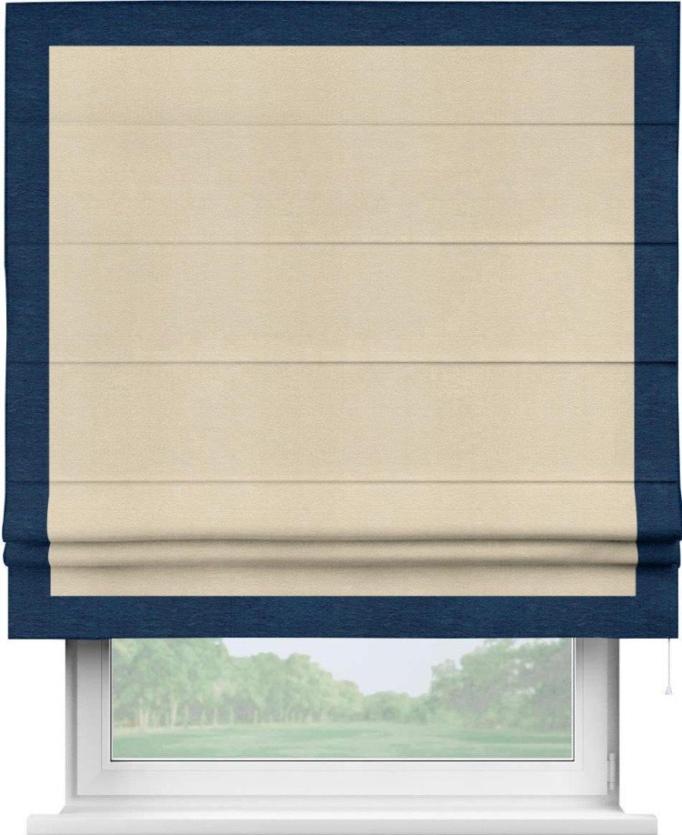 Римская штора «Кортин» с кантом Чесс, для проема, ткань софт однотонный бежевый лайт