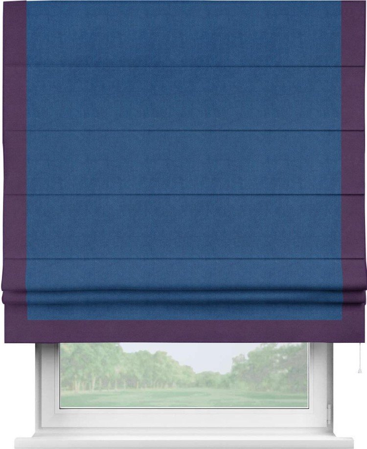 Римская штора «Кортин» с кантом Виктория, для проема, ткань вельвет синий