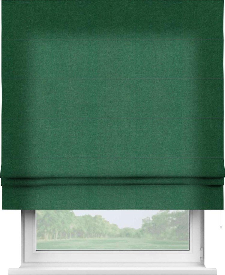 Римская штора «Кортин» для проема, ткань вельвет зелёный