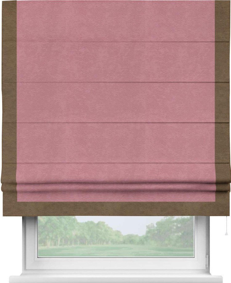 Римская штора «Кортин» с кантом Виктория, для проема, ткань софт однотонный розовый