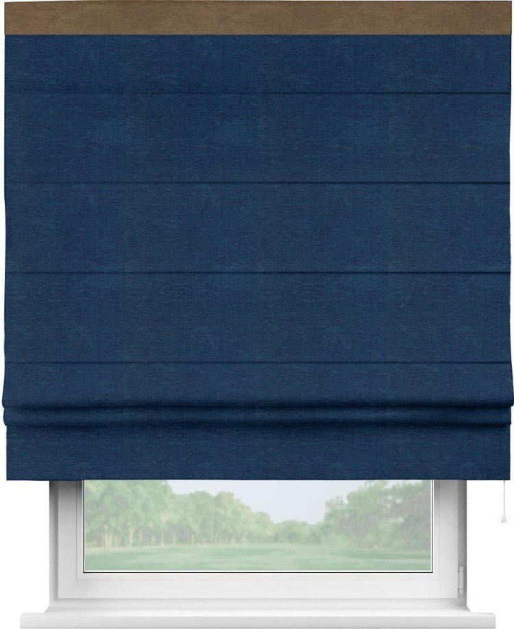 Римская штора «Кортин» с кантом Кинг, для проема ткань софт однотонный синий