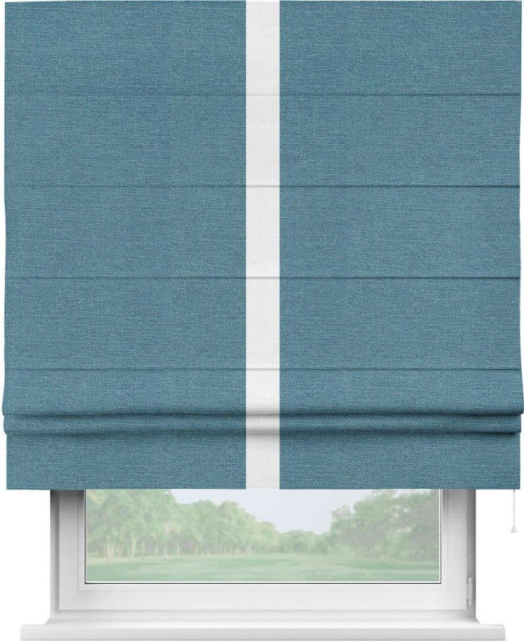 Римская штора «Кортин» с кантом Хайвэй, для проема, ткань лён голубой