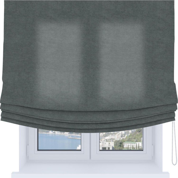 Римская штора Soft с мягкими складками, ткань вельвет серый