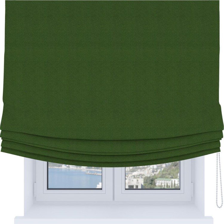 Римская штора Soft с мягкими складками, ткань блэкаут однотонный зелёный перламутр