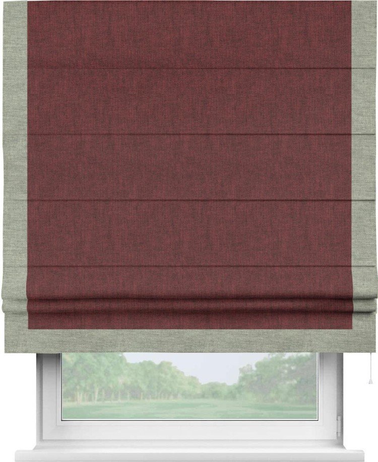 Римская штора «Кортин» с кантом Виктория, для проема, ткань лён кашемир бордовый