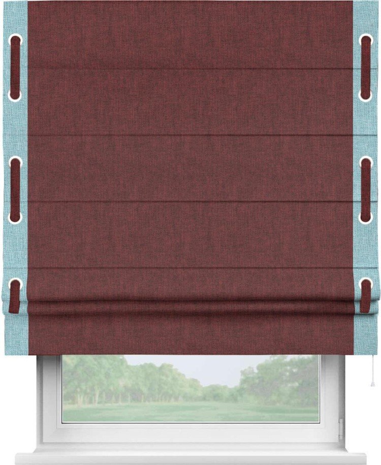 Римская штора «Кортин» с кантом Стрим Дуо (люверсы с пояском), для проема, ткань лён кашемир бордовый