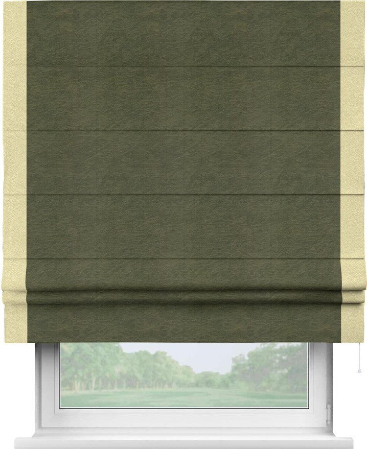 Римская штора «Кортин» с кантом Стрим Дуо, для проема, ткань софт однотонный зелёный