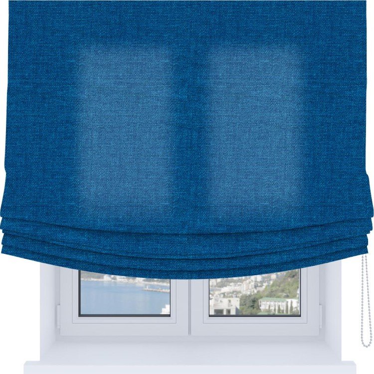Римская штора Soft с мягкими складками, ткань лён синий