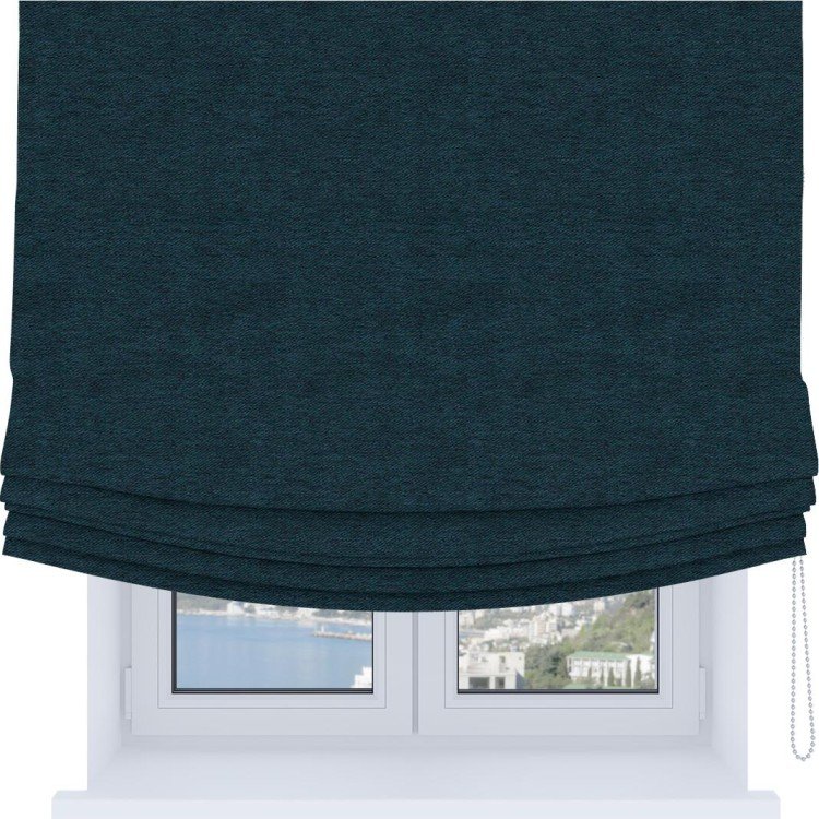 Римская штора Soft с мягкими складками, ткань твид блэкаут глубокий синий