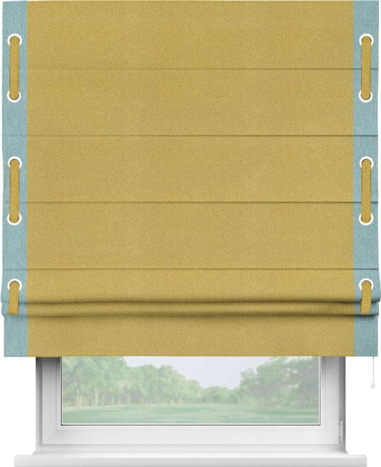 Римская штора «Кортин» с кантом Стрим Дуо (люверсы с пояском), для проема, ткань твид блэкаут, пыльная горчица